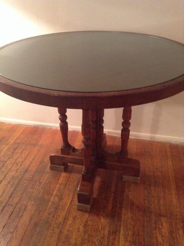 Round glass top dark - round, wood